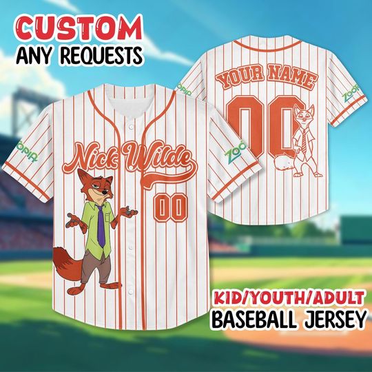 Discover Custom Nick Wilde Zootopia Baseball Jersey, Disney Nick Wilde Jersey Shirt, Disneyland Birthday Gift, Disney Baseball Fan Lover Gift