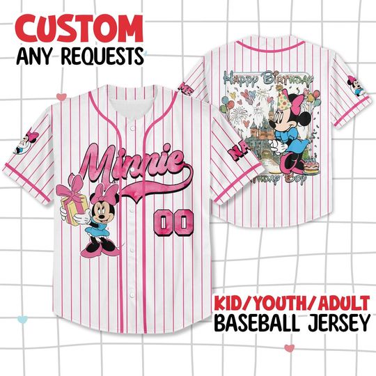 Discover Custom Disney Minnie Birthday Baseball Jersey, Birthday Jersey, Disney Birthday Family Vacation Jersey, Disneyland Birthday