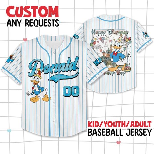 Discover Custom Disney Donald Birthday Baseball Jersey, Birthday Jersey, Disney Birthday Family Vacation Jersey, Disneyland Birthday
