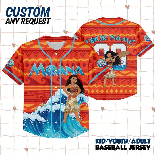 Discover Personalized Disney Moana Baseball Jersey, Custom Moana Jersey for Disney Fans, Disneyland Birthday Gift, Disney Baseball Team Outfit