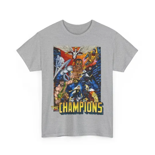 Discover Champions T-Shirt - John Byrne Art - Hercules, Black Widow - Marvel Comics 1970s