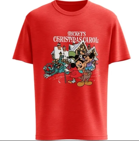 Discover Disney Mickey's Christmas Carol T-Shirt Unisex Adult Red Medium