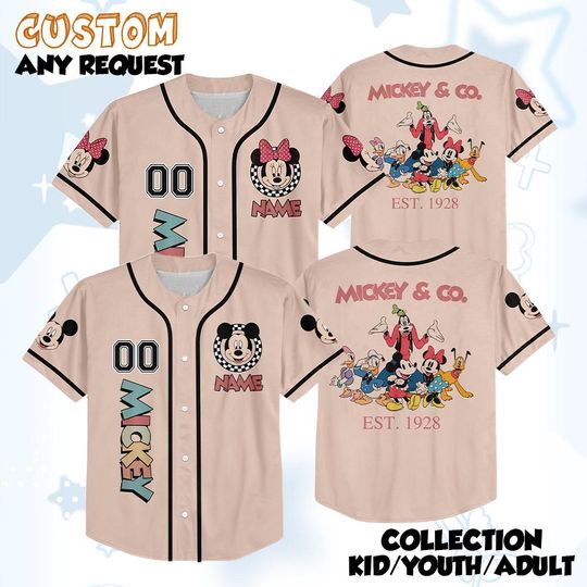 Discover Personalized Mickey and Friends Checkered Disney Mickey & Co Baseball Jersey