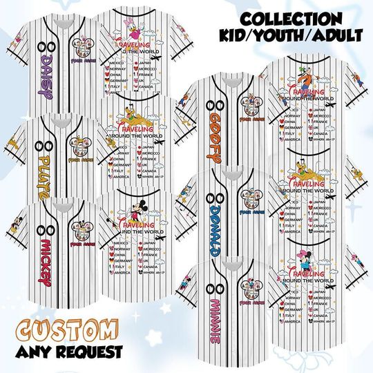 Discover Custom Disney Travel Around The World Team Baseball Jersey, Mickey And Friends Jersey