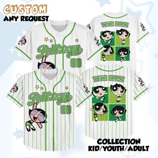 Discover Personalized Buttercup Collection Baseball Jersey, The Powerpuff Girls Cartoon Outfit