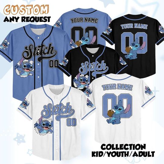 Discover Custom Disney Stitch Collection Baseball Jersey, Gift for Kids, Disney Birthday Gift For Baseball Fans
