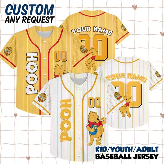 Discover Custom Winnie the Pooh Baseball Jersey, Disney Winnie the Pooh Jersey Shirt