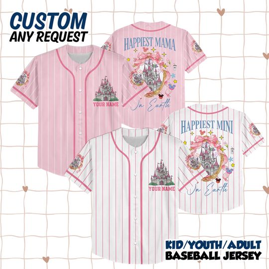 Coquette Bow Castle Happiest Mom On Earth Jersey, Disney Mom Shirt, Happiest Mama Mini On Earth