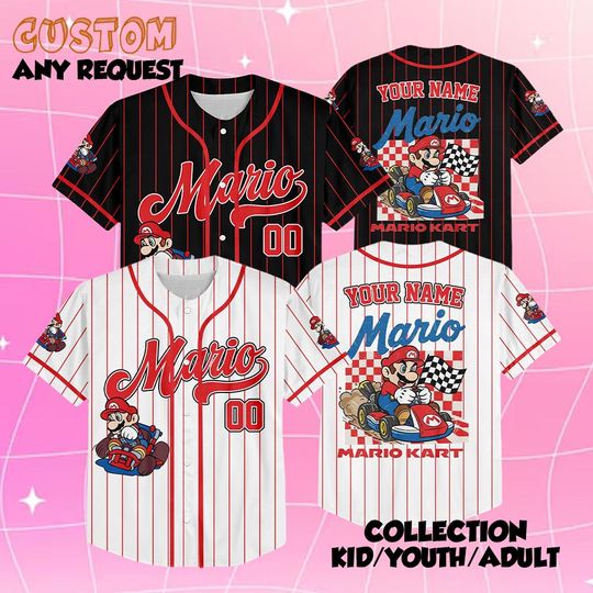 Custom Super Mario Kart Baseball Jersey, Super Mario Jersey Shirt, Mario Kart Shirt