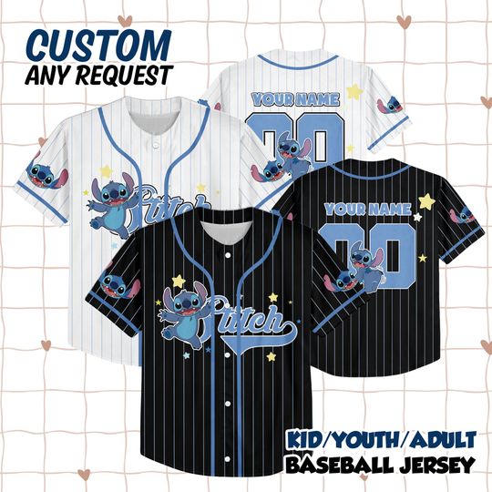 Discover Personalized Disney Happy Stitch Striped, Custom Kid Youth Adult Disney Jersey, Disney Birthday Gift, Stitch Gift