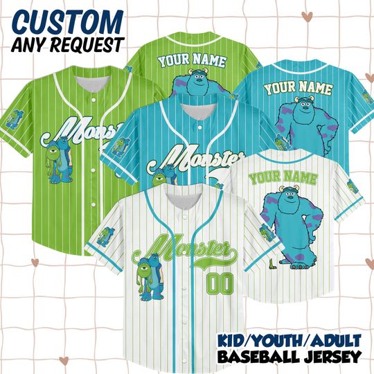 Discover Custom Disney Monster Inc James Sullivan Cyan Baseball Jersey, Birthday Gift Family