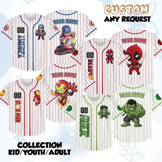 Discover Personalized Disney Marvel Avengers Baseball Jersey, Superhero Squad Spiderman Birthday Boy Jersey