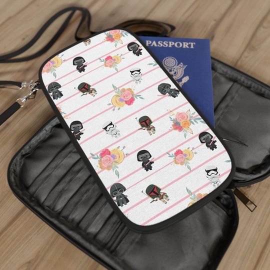 Chibi Star Wars Characters Passport Wallet | Floral Stripes