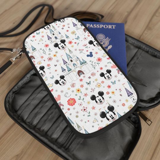 Discover Mickey Castle Pattern Passport Wallet | Disney Inspired Travel Pouch
