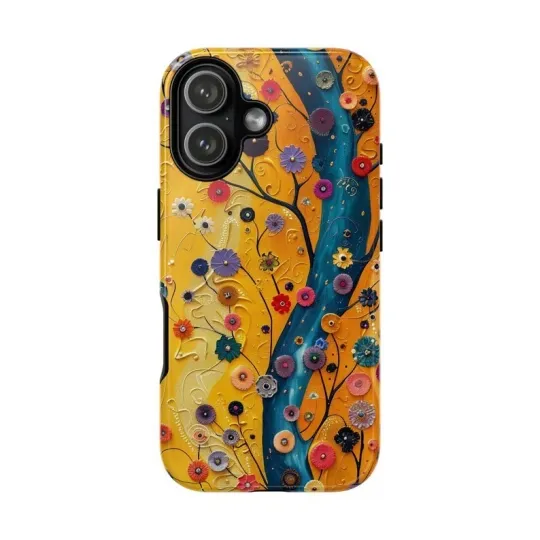 Discover Yellow Abstract Floral Art Phone Case, Summer Tree Design for iPhone