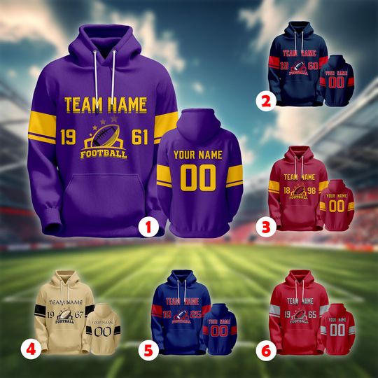 Discover Custom Sports Hoodie, Personalized Football Jersey Style Sweatshirt with Name & Number, Great Gift for Football Players, Fans