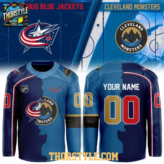 Discover Custom Columbus Blue Jacketss x Cleveland Monsters Mashup Night 2026 Hockey Shirt