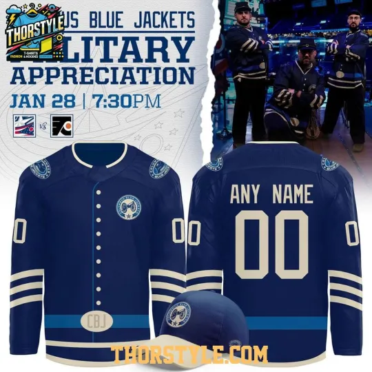 Discover Custom Columbus Blue Jacketss x 2026 Military Appreciation Celebrate Hockey Shirt