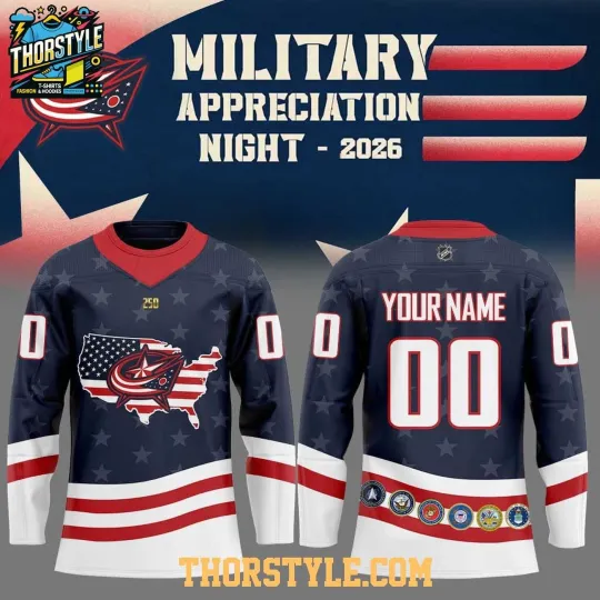 Discover Custom Columbus Blue Jacketss Military Appreciation 2026 Freedom250 Hockey Shirt
