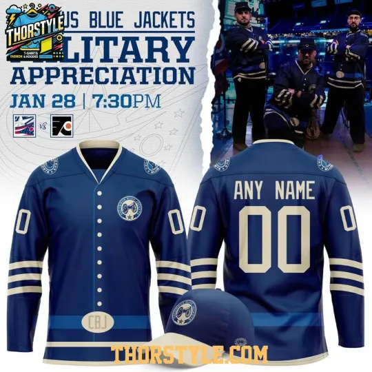Discover Personalized Columbus Blue Jacketss 2026 Military Appreciation Hockey Shirt Men's
