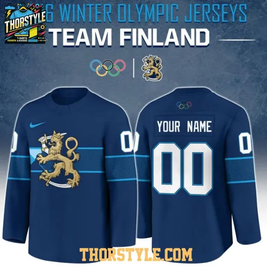 Discover Personalized Finland 2026 Olympic Navy Team Hockey Shirt Men's Fan Gear