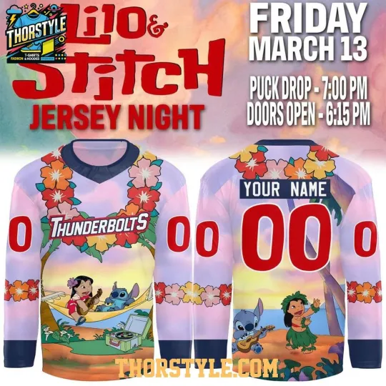 Discover Custom Evansville Thunderboltss 2026 Lilo & Stit.ch Night Of Friends Hockey Shirt
