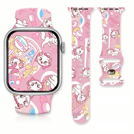 Discover Disney Marie Cat Series Strap for Apple Watch 11 10 9 8 7 SE Silicone Bands Replaceable Watchband for iWatch 46mm 44mm 42mm 41mm