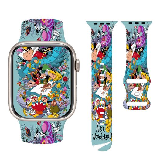 Discover Disney Series Printed Strap for Apple Watch 10 9 8 Silicone Band Replaceable Bracelet for iWatch 46mm 44mm 42mm 41mm Watchband