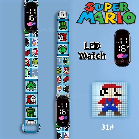 Discover Mario Bros Children's Watches Action Figures Luigi Princess Peach Yoshi Bowser kids Sport Wristband Waterproof Digital Watch Toy