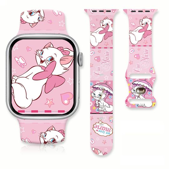Discover Disney Marie Cat printing Strap for Apple Watch 11 10 9 8 7 Band Replaceable Bracelet for iWatch 46mm 42mm 41mm 40mm Watchband