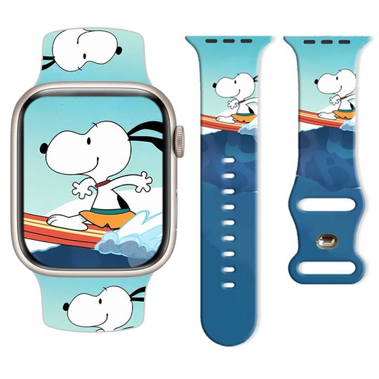 Discover Beach Snoopy Printed Strap for Apple Watch 11 10 9 Silicone Band Replaceable Bracelet for iWatch 46mm 44mm 42mm 41mm Watchband