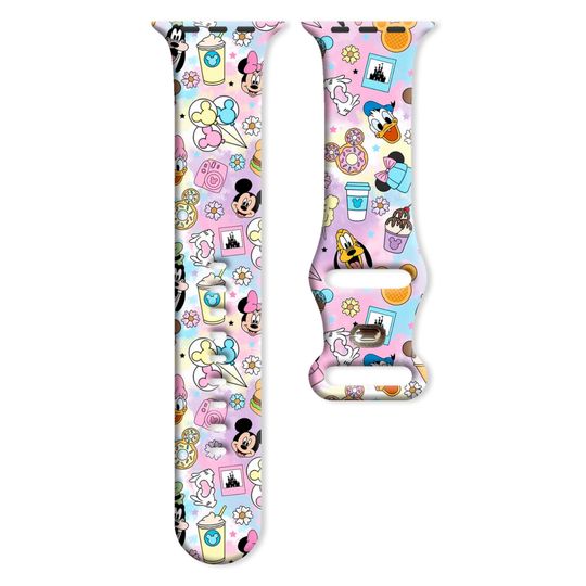 Discover Classic Disney Series Pattern Print Strap for Apple Watch 11/10/9/8/SE, Soft Waterproof Replacement Silicone Band 46/45/44/42mm