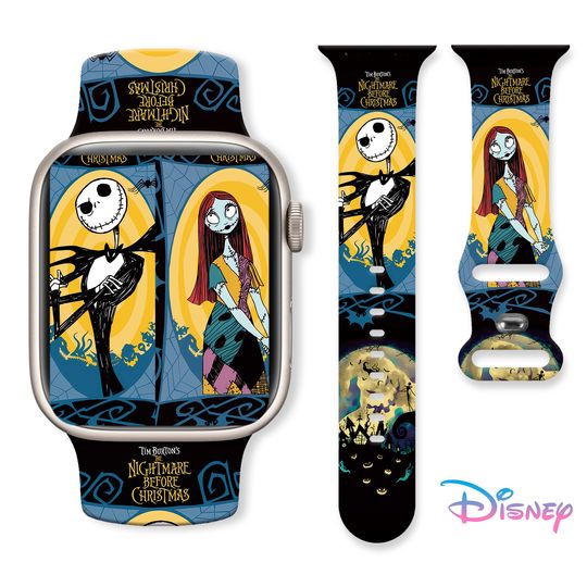 Discover Disney Jack Lisa Halloween Silicone Strap for Apple Watch 11 10 9 8 Band Replaceable Watchband for iWatch 46mm 44mm 42mm 40mm