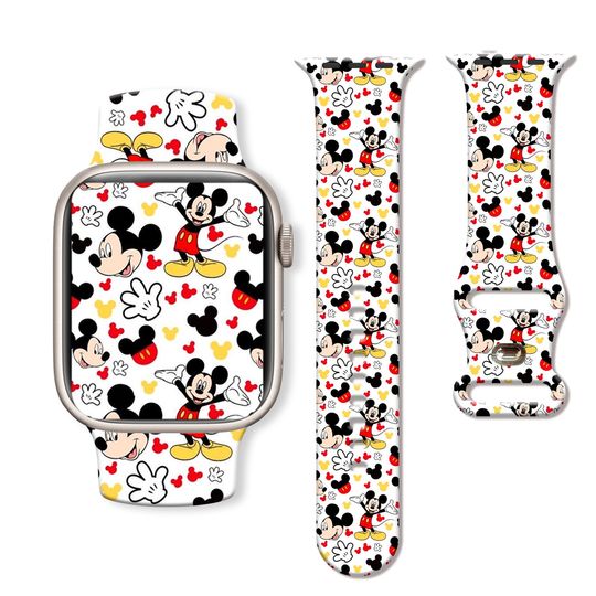 Discover Disney Mickey Printed Strap for Apple Watch 10 9 8 7 Silicone Band Replaceable Bracelet for iWatch 46mm 44mm 42mm 41mm Watchband