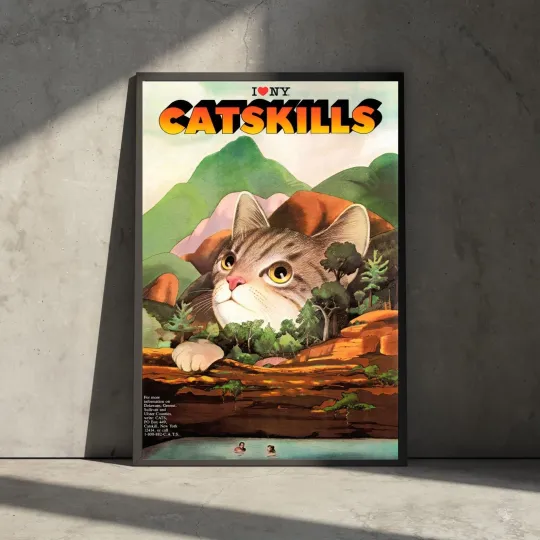 Discover I Luv NY Catskills Vintage Cat Mountain Travel Wall Art Poster