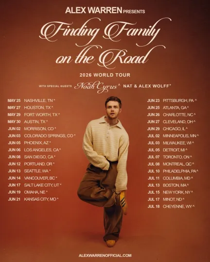 Discover Alex Warren Finding Family on the Road 2026 Tour Poster Concert Music