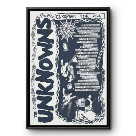 Discover The Unknowns Band European Tour 2026 Poster - Punk Rock Music Wall Art Print