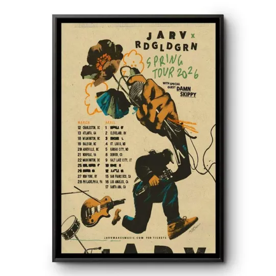 Discover Jarv x RDGLDGRN Spring Tour 2026 Poster Damn Skippy Special Guest Concert Art