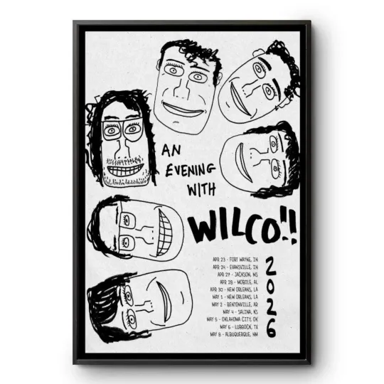 Discover Wilco An Evening With Wilco 2026 Tour Poster - Rock Band Caricature Art