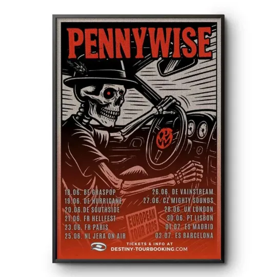 Pennywise European Tour 2026 Poster Punk Rock Skeleton Driving Gig Art Print