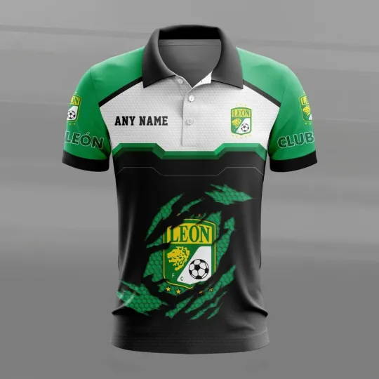 Discover LIGA MX Club Leon Personalized Name MultiColor Polo Shirt Design Hot2026