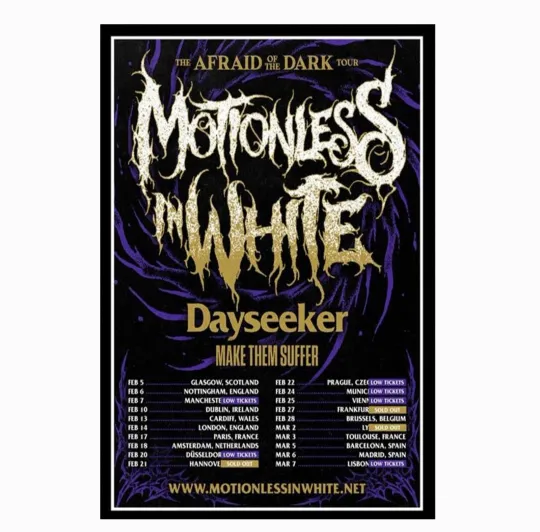 Discover Motionless In White The Afraid Of The Dark Tour 2026 Poster Unframed