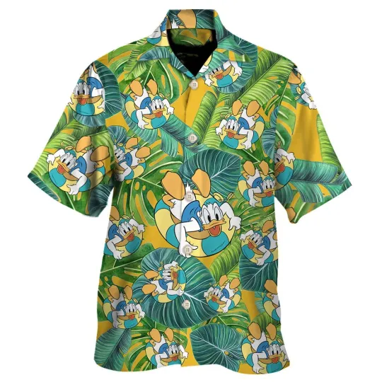 Discover Duck Hawaiian Shirt Unisex Silk Aloha Tropical Print Button Up Beachwear
