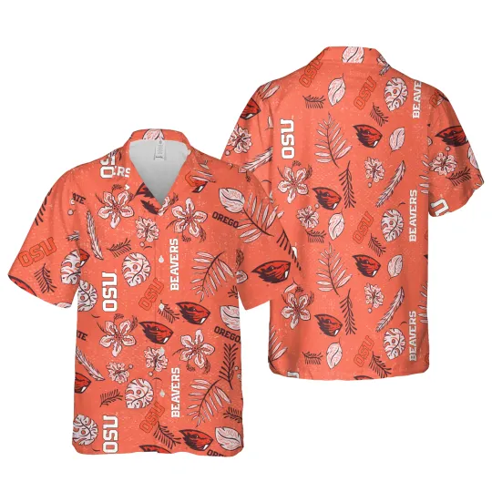 Discover Oregon State Beavers Wes and Willy Mens College Hawaiian Short Sleeve Button Dow