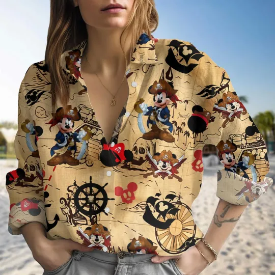 Discover Mickey Mouse Linen Look Shirt Disney Mickey And Friends Women Blouse Shirts