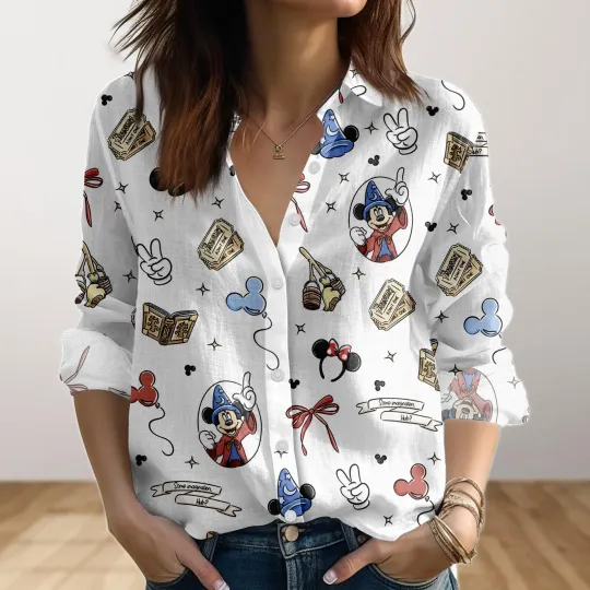 Discover Mickey Mouse Cruise Blouse Shirt Disney Cruise Linen Look Shirt Disney Family