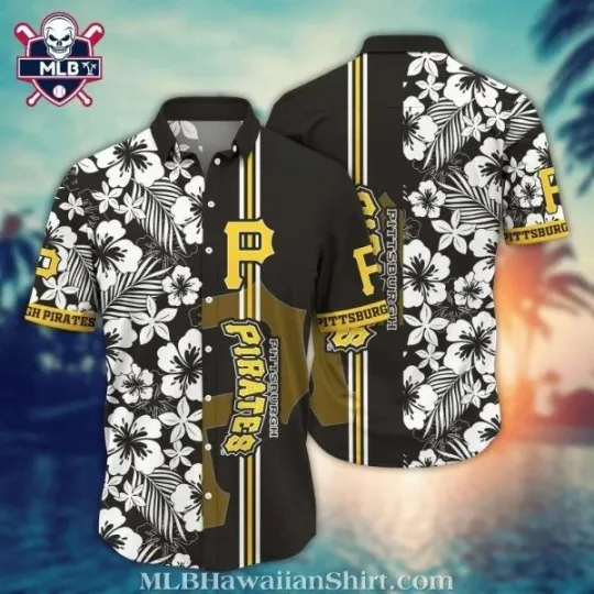 Discover Pittsburgh Baseball Team Piratess Monochrome Hibiscus Hawaiian Shirt – Classic E