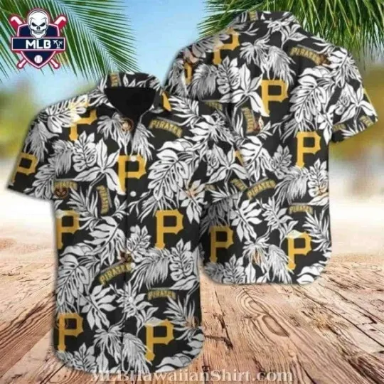 Discover Monochrome Botanical Pittsburgh Baseball Team Piratess Hawaiian Shirt