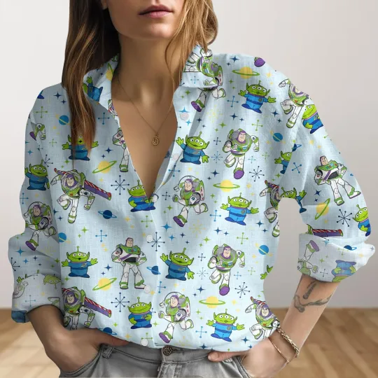 Discover Buzz Lightyear And Alien Womens Blouse Cartoon Button Shirt