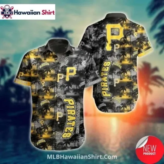Discover Tropical Fade Palmtree Pattern Pittsburgh Baseball Team Piratess Aloha Shirt